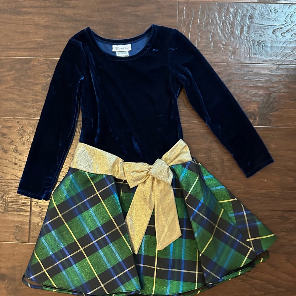 Bonnie Jean Navy Velvet Plaid Dress